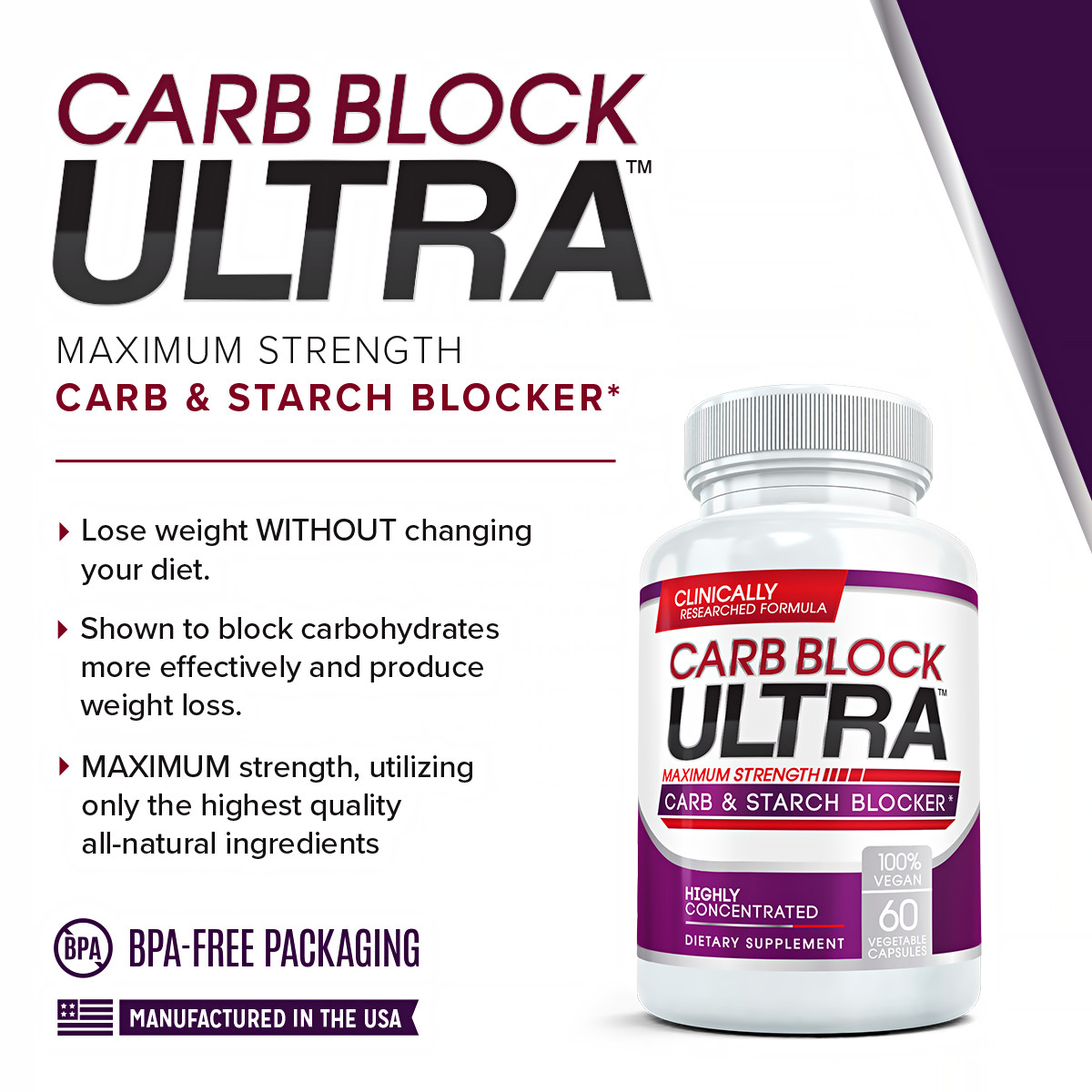 CARB BLOCK ULTRA Starch Blocker Diet Cheat Pill for Rapid Weight Loss