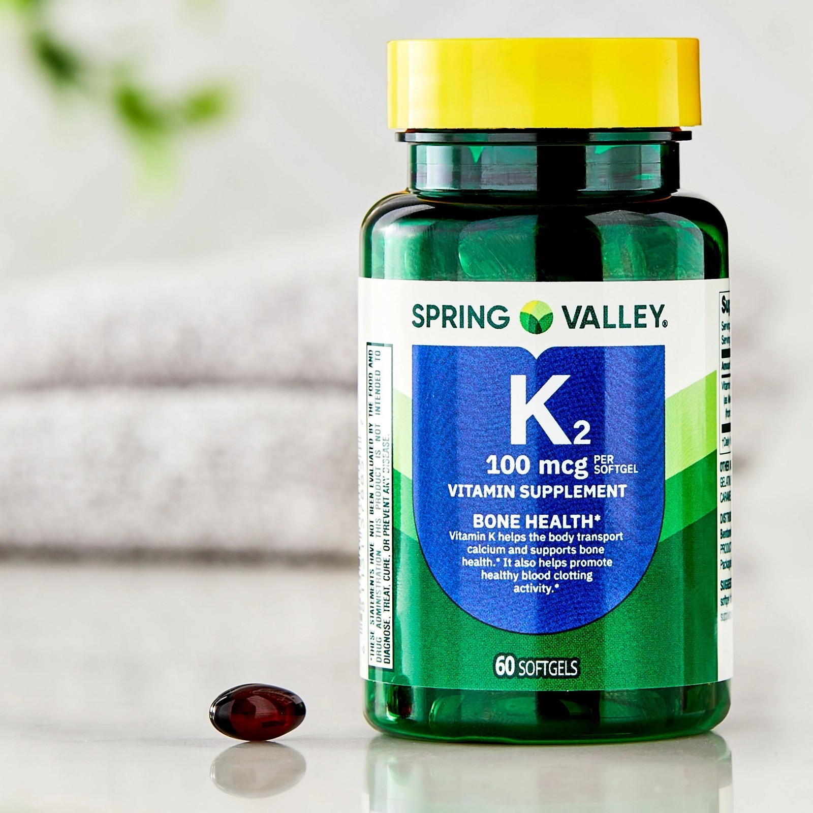 Spring Valley Vitamin K2 Supplement Soft Gel Capsules 100 Mcg 60 Count