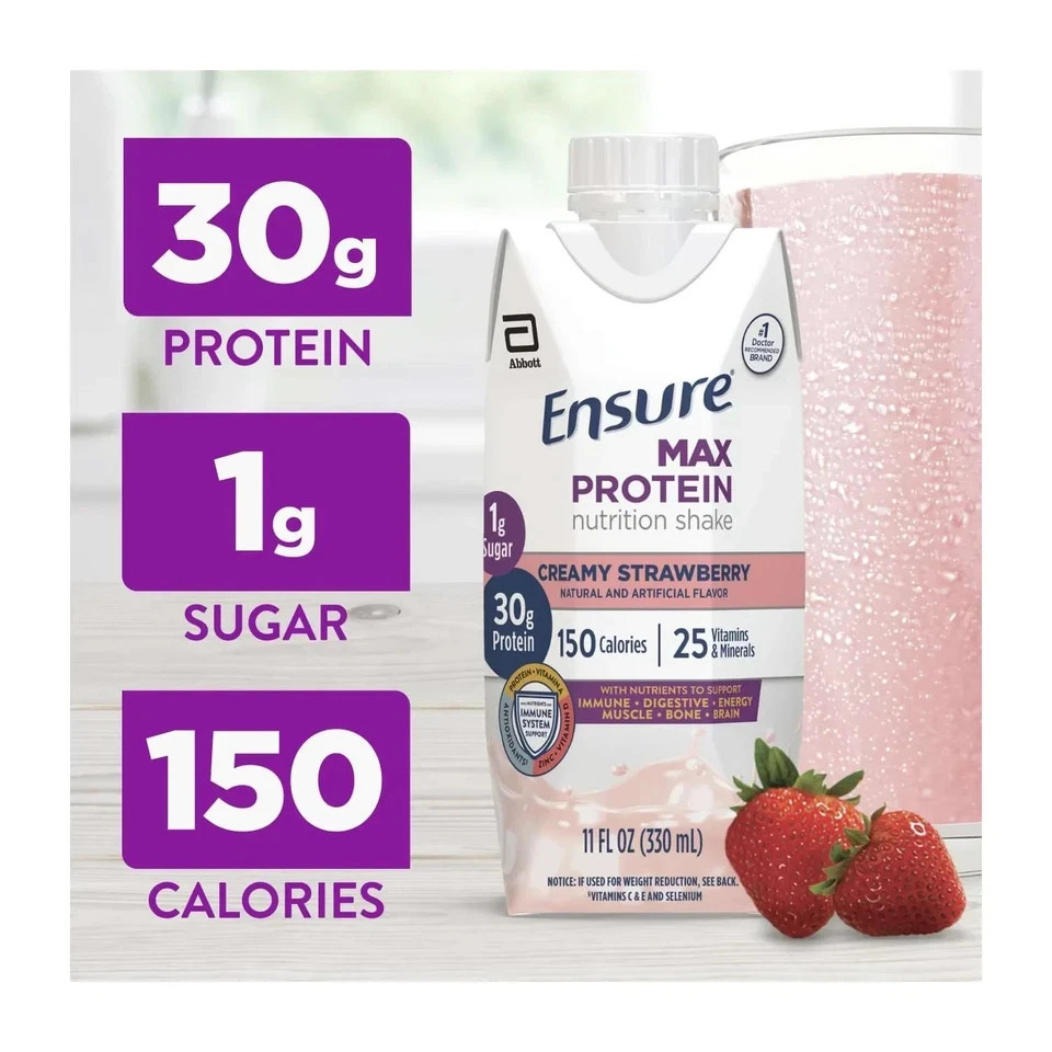 Ensure Max Protein shake 30g protein creamy Strawberry 11 fl oz 4 Pack…..