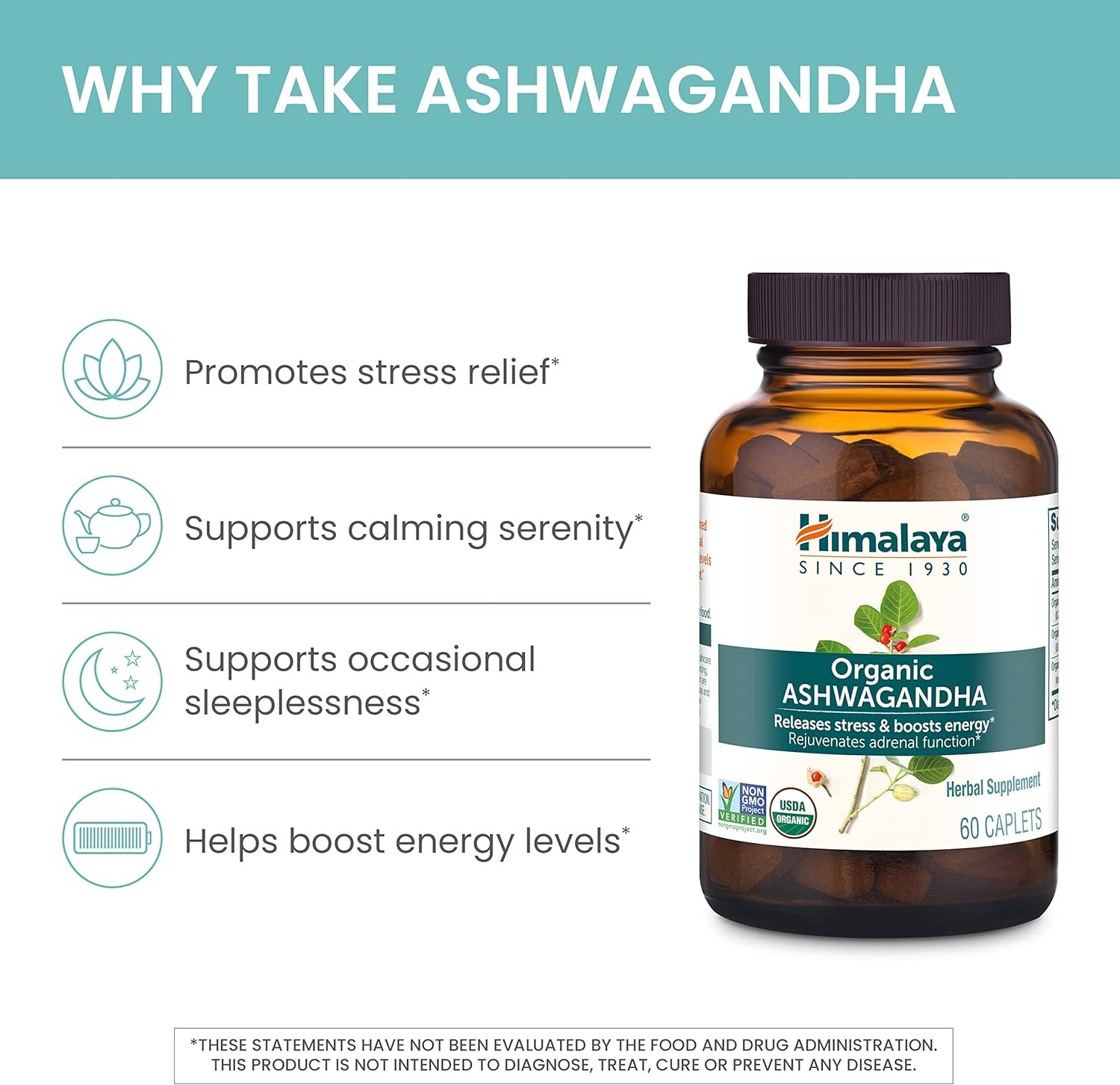 Himalaya Organic Ashwagandha 670mg 60 Caplets Stress Support