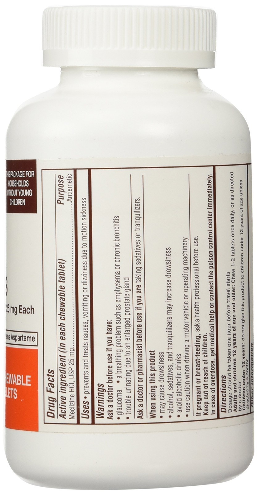 Chewable Meclizine Tablets 25mg – 1000 Count – Motion Sickness Relief, Anti-Naus