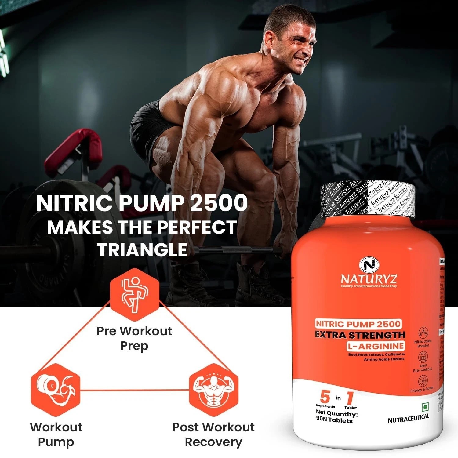 NATURYZ Nitric Pump 2500 Mg Extra Strength L-Arginine – 90 Tablets j592
