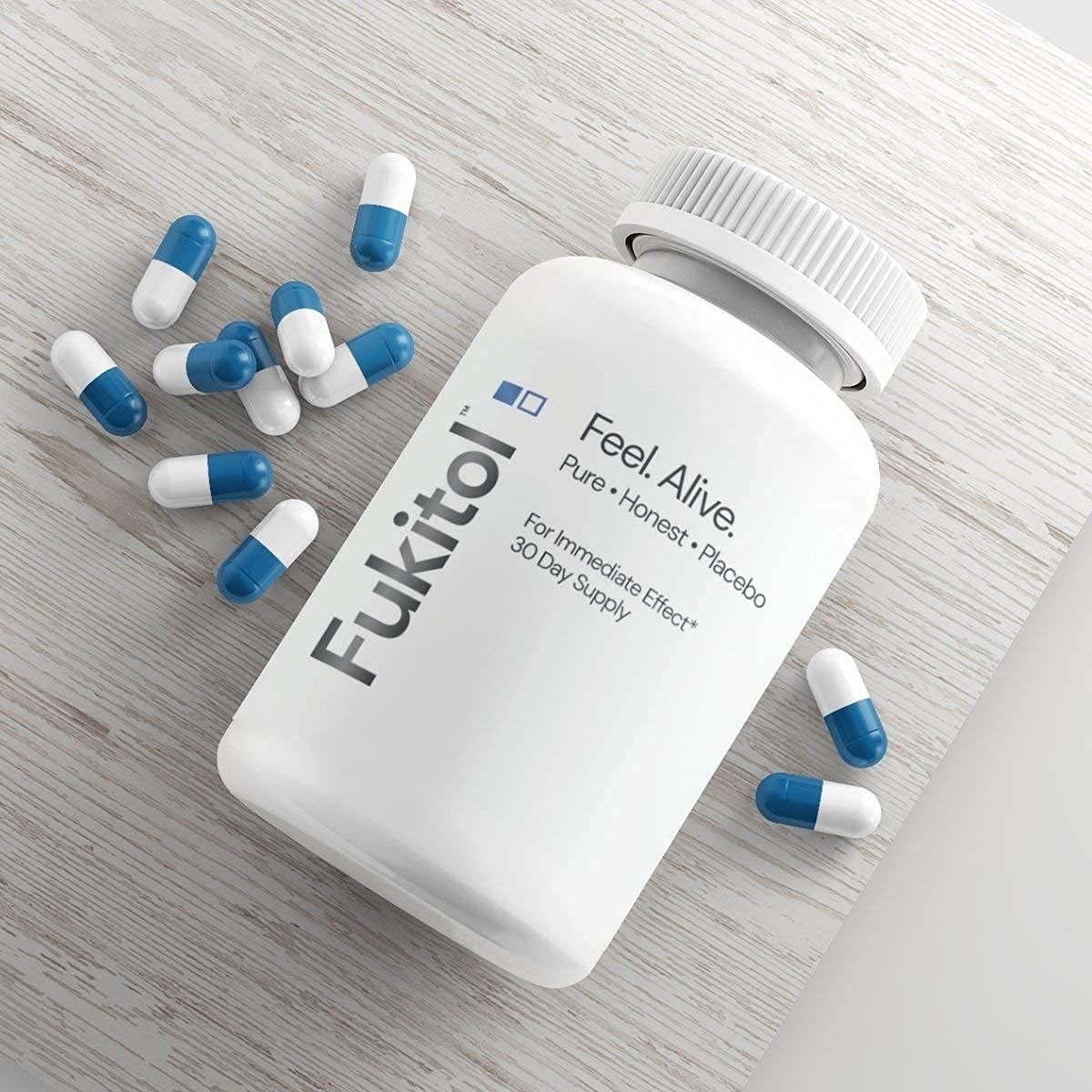 Fukitol Placebo Pills 30ct Funny Stress Relief Sugar Capsules