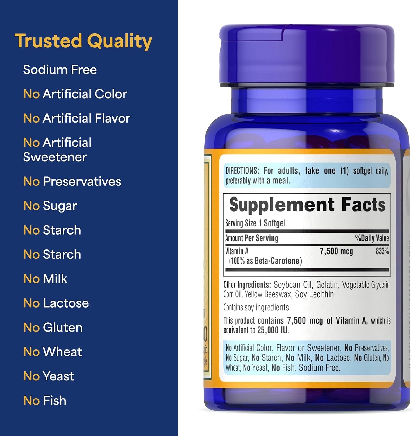 Puritan’s Pride Beta Carotene Provitamin A 7,500mcg (25,000 IU) Exp 04/2029