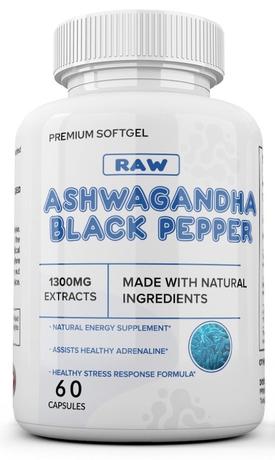 Black Pepper Root Powder Ashwagandha Capsules 60ct 1300mg Supplement w/