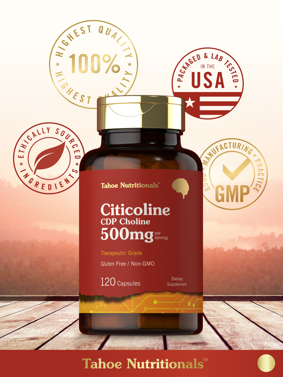 Citicoline 500mg | 120 Capsules | CDP Choline Supplement | by Tahoe Nutritionals