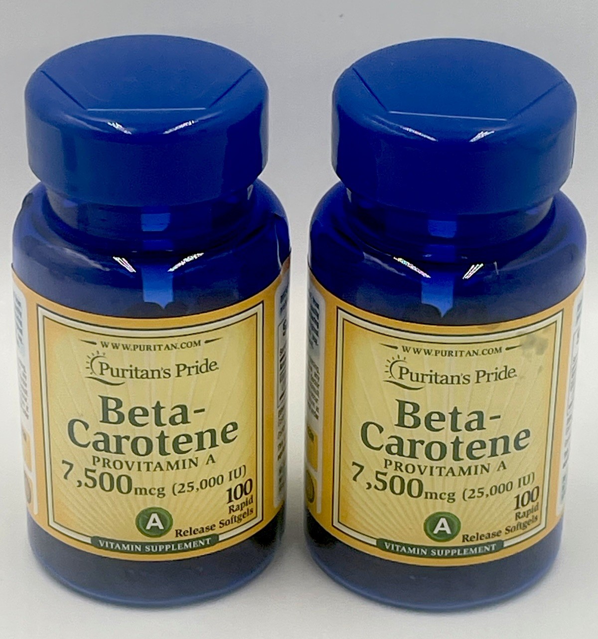 2 pk Puritan’s Pride Beta Carotene 7,500 mcg 100 gels x2 *NEW SEALED* Exp 4/2029