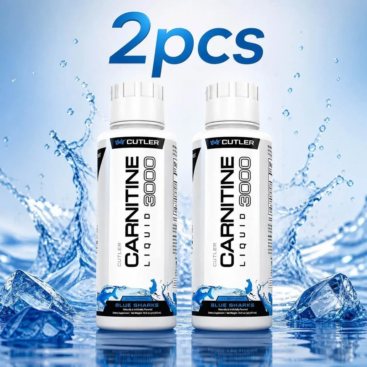 2 PACKS-NEW Cutler Nutrition Liquid Carnitine 3000mg Blue Sharks flavor SEALED**