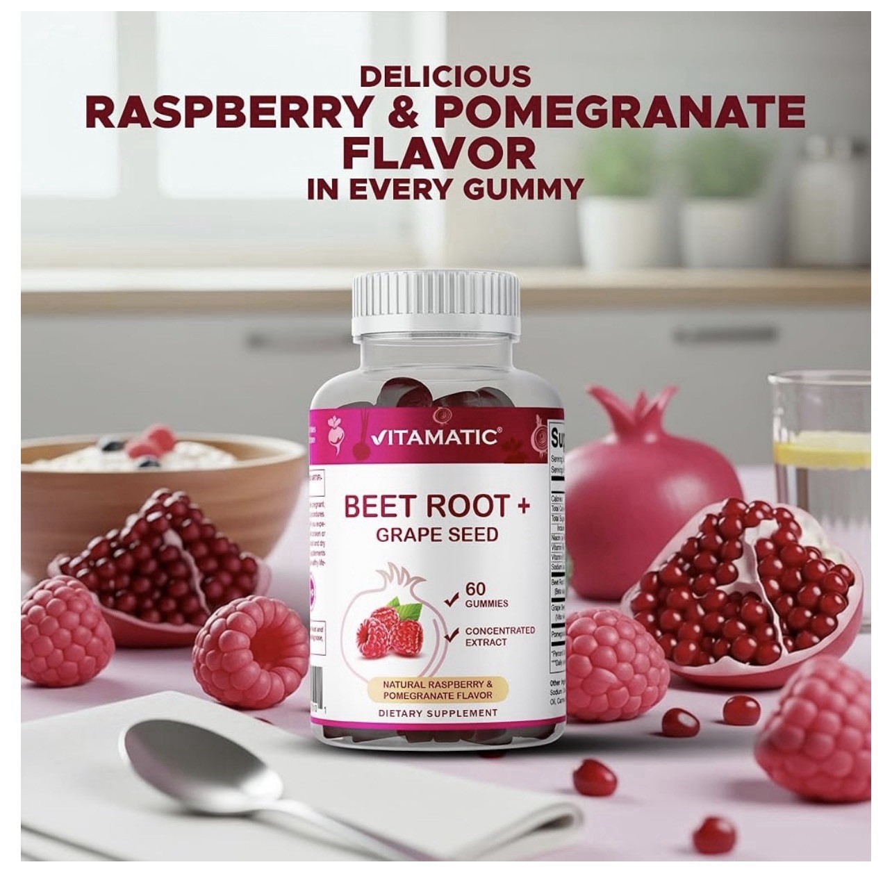 2 Vitamatic Beet Root Gummies 400mg with B6 (2mg) B12 Grape Seed Pomegranate &