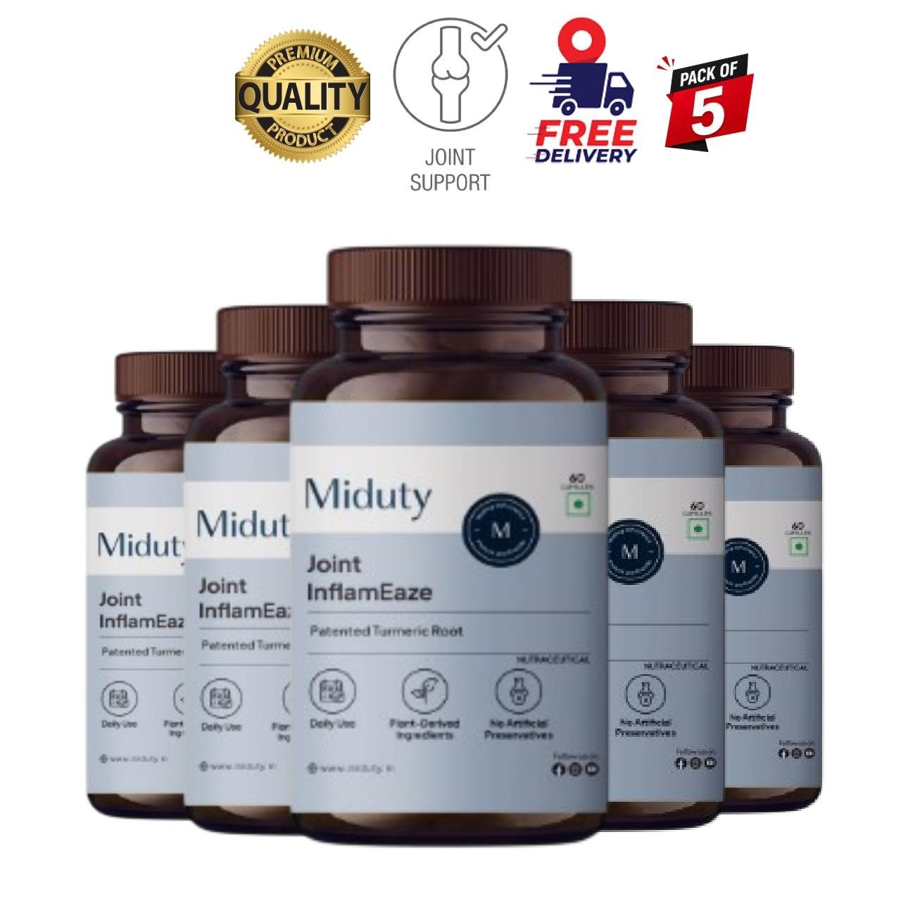 Mi.duty Joint InflamEaze 60 Caps Pack of 5 Herbal Support