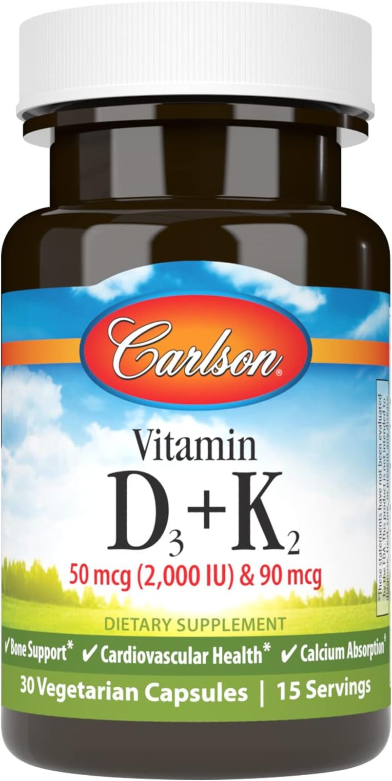 Carlson – Vitamin D3 + K2, 50 mcg (2000 IU) Vitamin D3 & 90 mcg Vitamin K2 as MK
