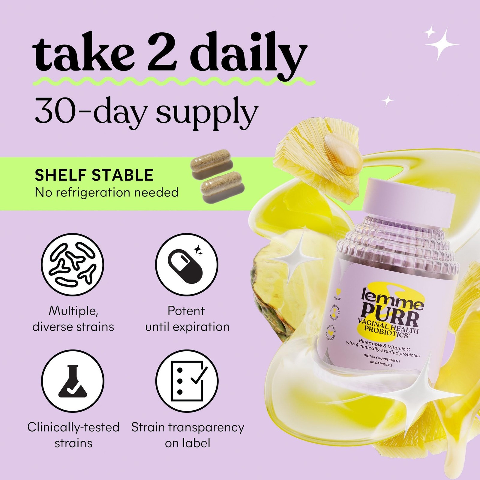Women’s Vaginal Health Probiotic Capsules 120 Count with Vitamin C & Pineapple