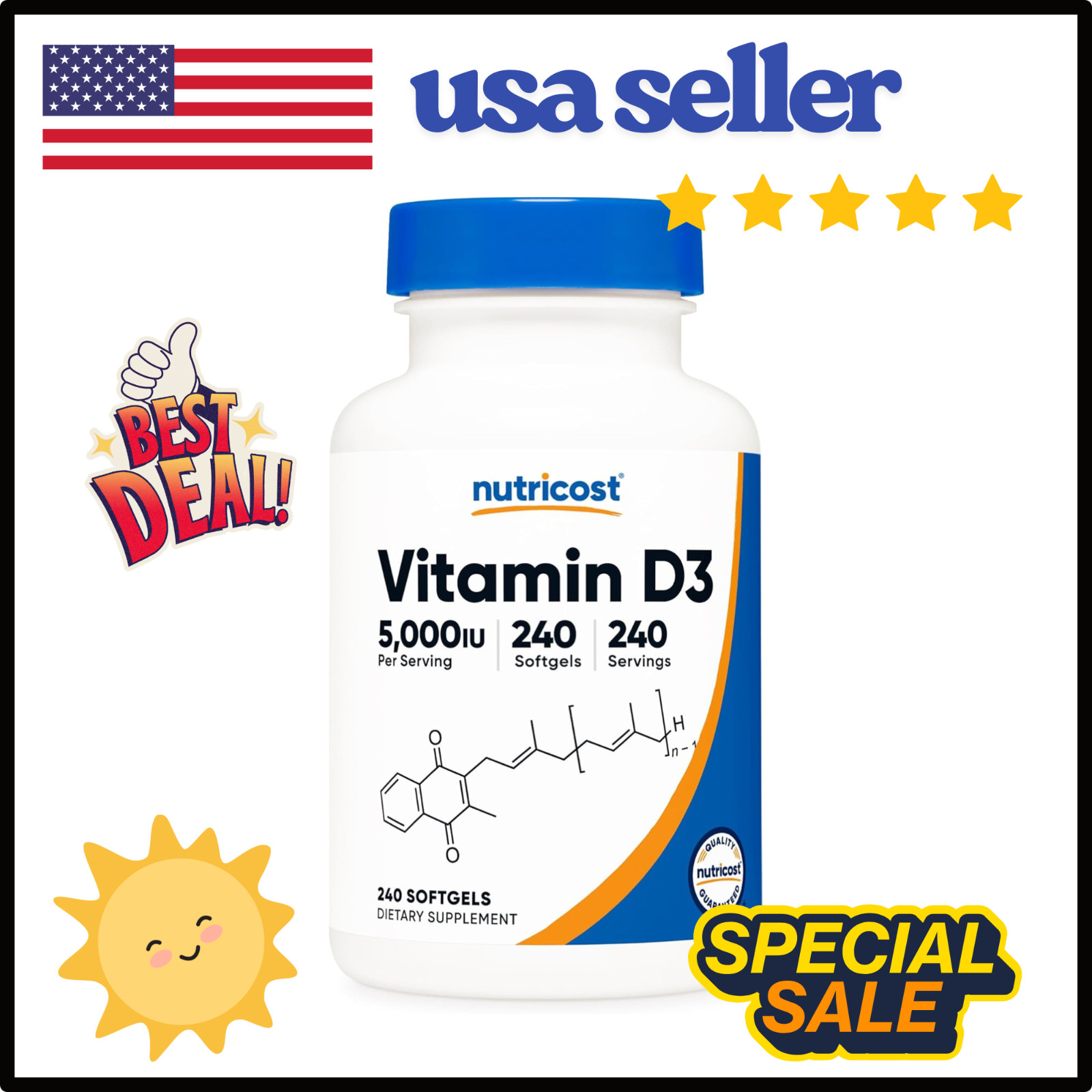 Nutricost Vitamin D3 5,000 IU, 240 Softgels – Gluten Free & Non-GMO