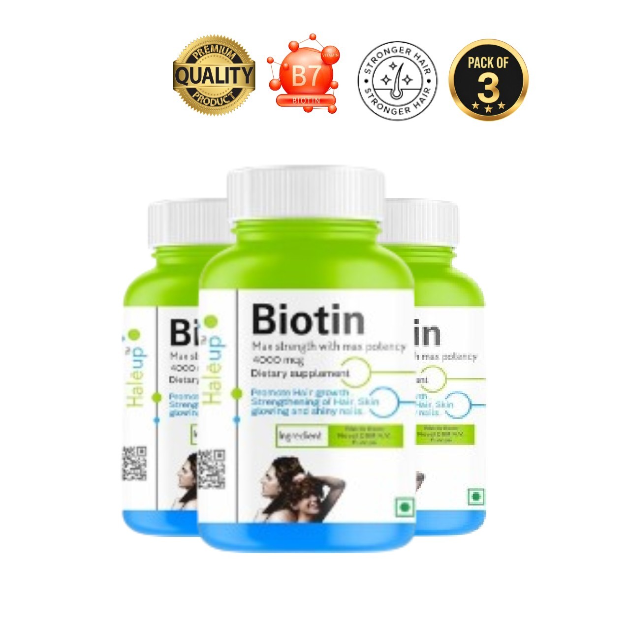 3 Pack Hale.up Biotin 60 Veg Capsules Hair Skin Support