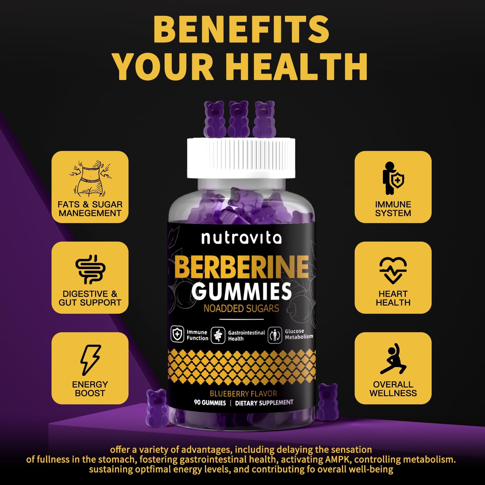 Nutravita Berberine Gummies with Ceylon Cinnamon 1500mg 90 Count (Pack of 1)