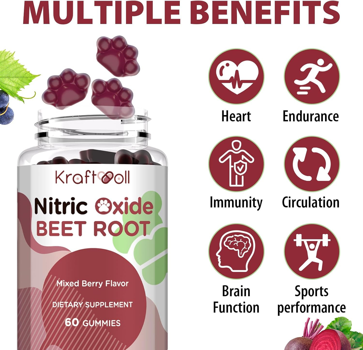 Beet Root Gummies 6000Mg – Nitric Oxide Booster with Grape Seed, Pomegranate, Vi