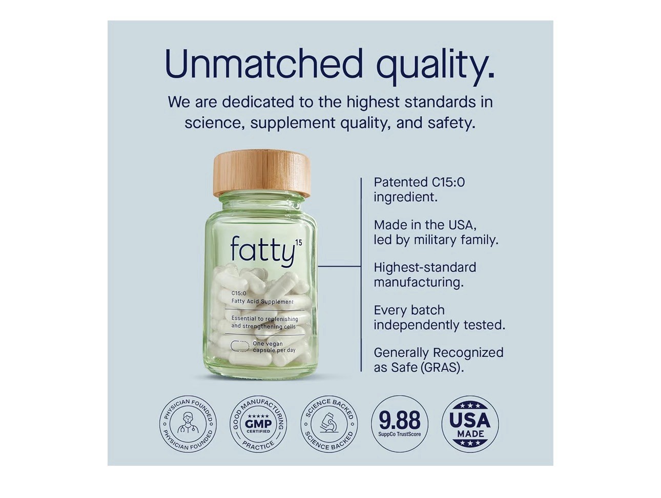 Fatty15 C15:0 Pentadecanoic Acid Healthy Aging Supplement 90 Caps 3 Month