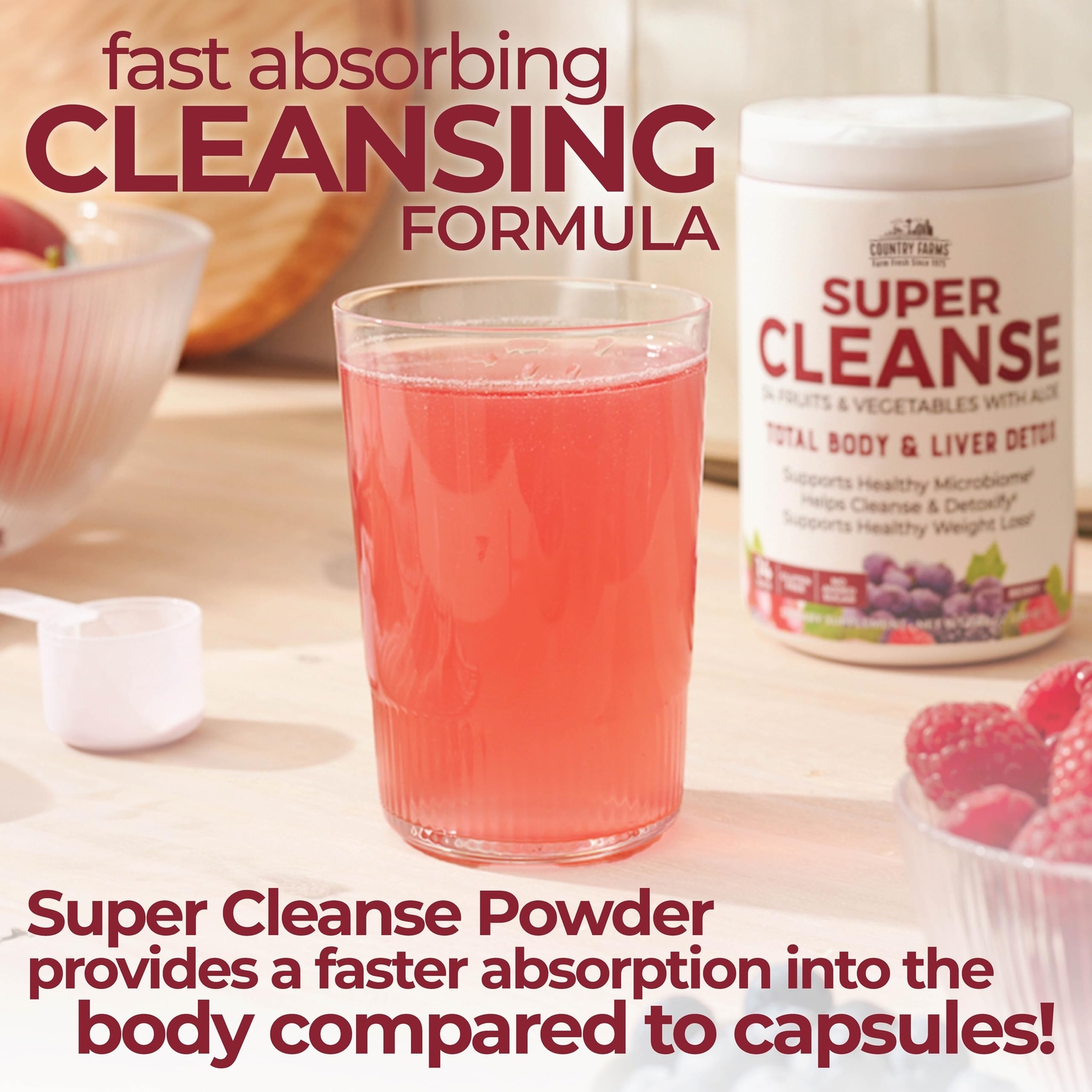 Country Farms Super Cleanse Berry Flavor 34 Superfoods Detox Drink Mix 9.88oz