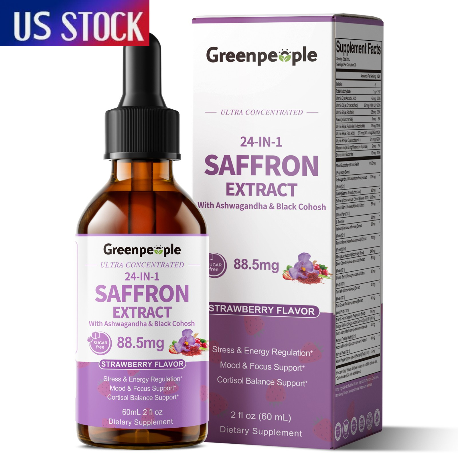 Saffron Supplements Drops 88.5mg Saffron Extract for Mood Support, Energy 60ml