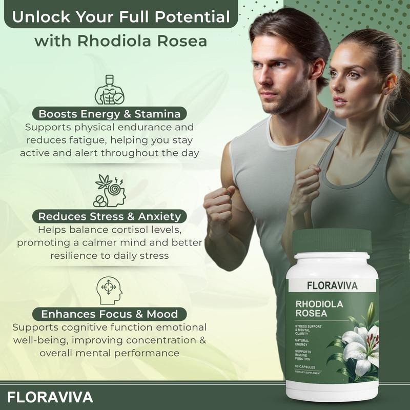 Rhodiola Rosea 500mg by Floraviva – 60 Vegan Capsules for Stress, Energy*