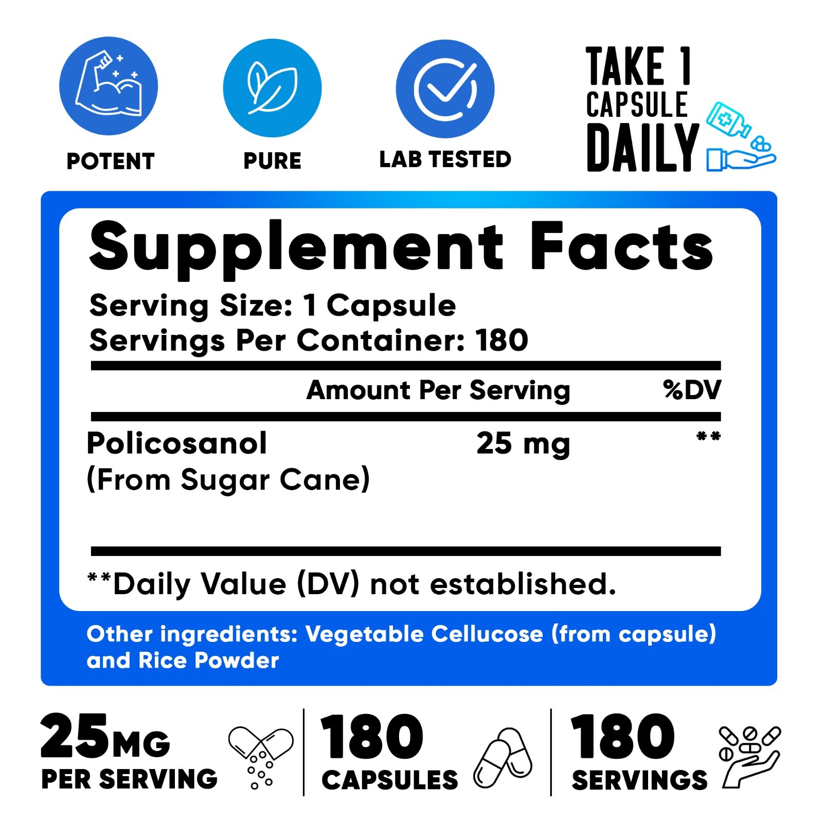 Policosanol 25mg – 180 Capsules We Like Vitamins