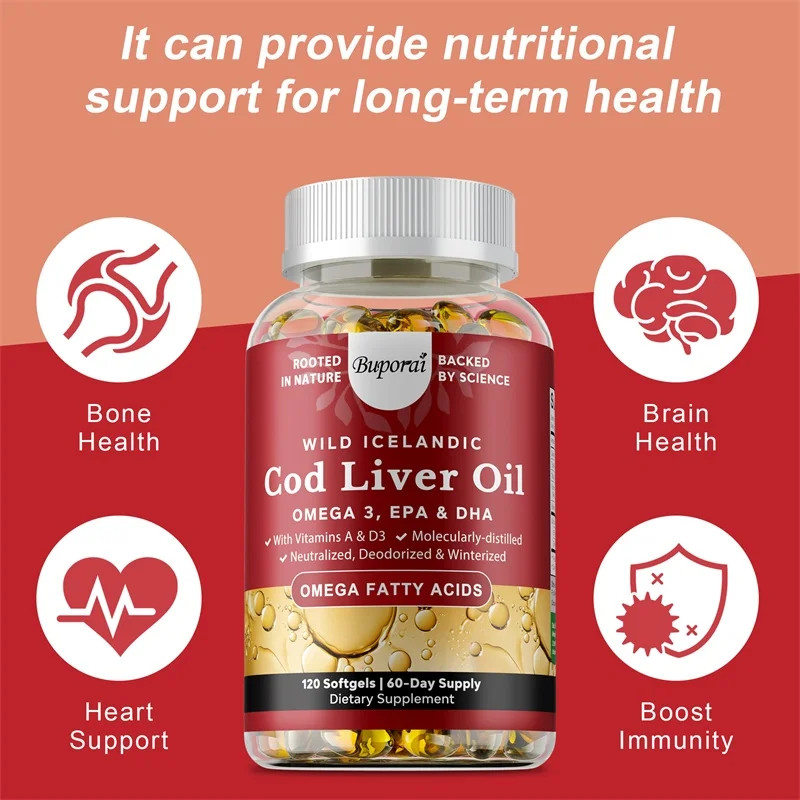 COD Liver Oil 120pcs, Supports Heart,Brain,Vision & Joint Health, Improve Memory