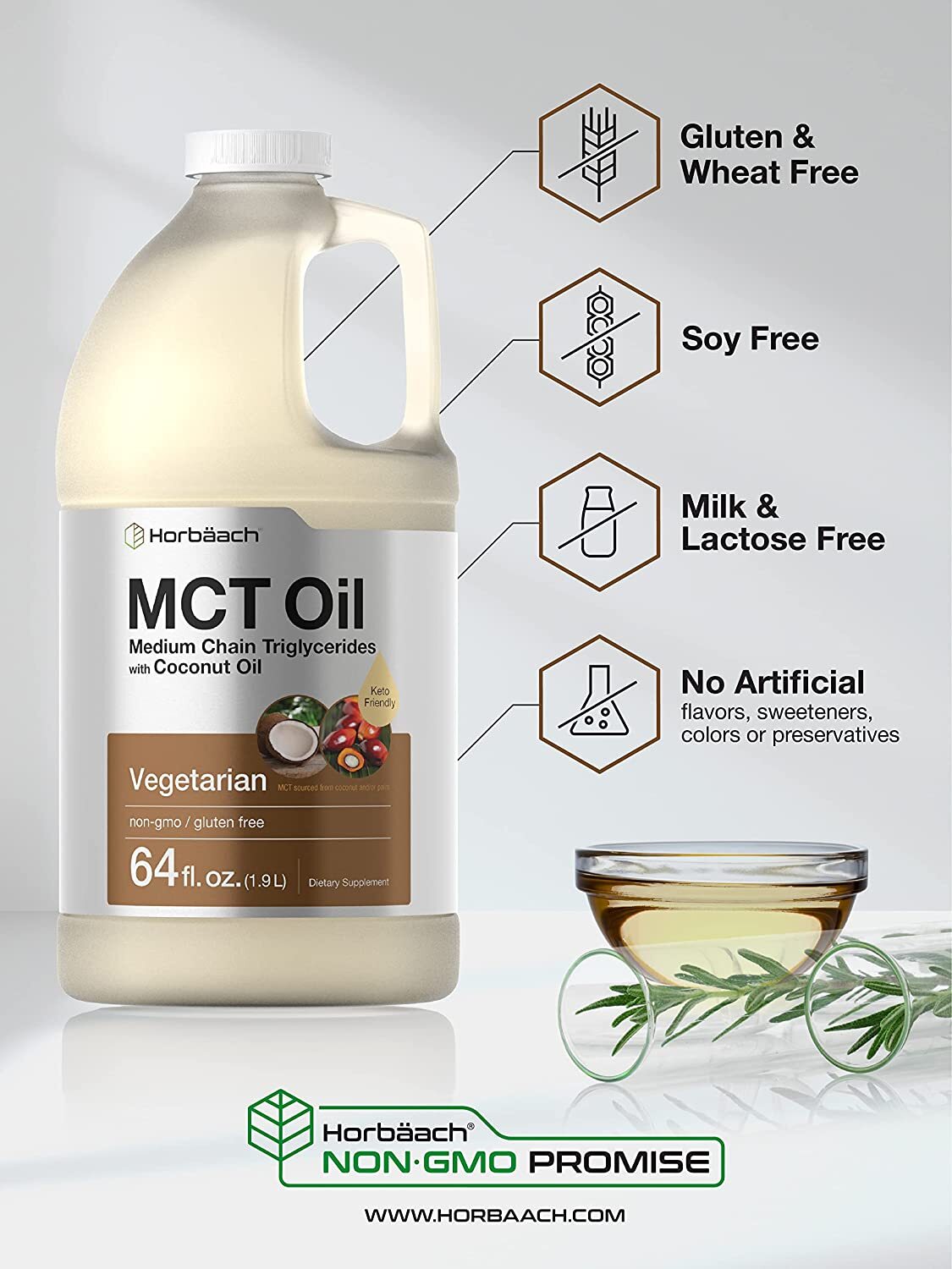 MCT Oil | 64 oz | Keto & Unflavored | Vegetarian | 100% Pure | by Horbaach