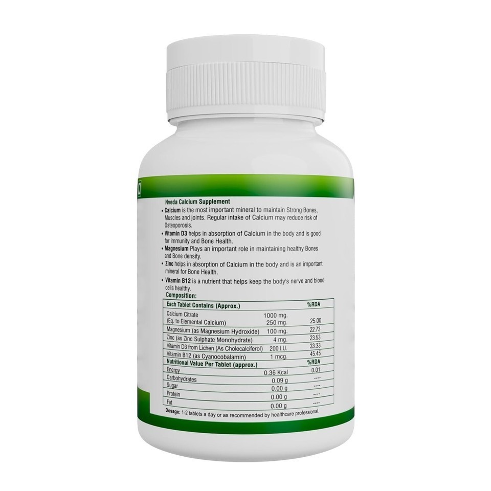 2 X Nveda Calcium Supplement 1,000 mg with Vitamin D & Magnesium & Zinc 60 Tabs