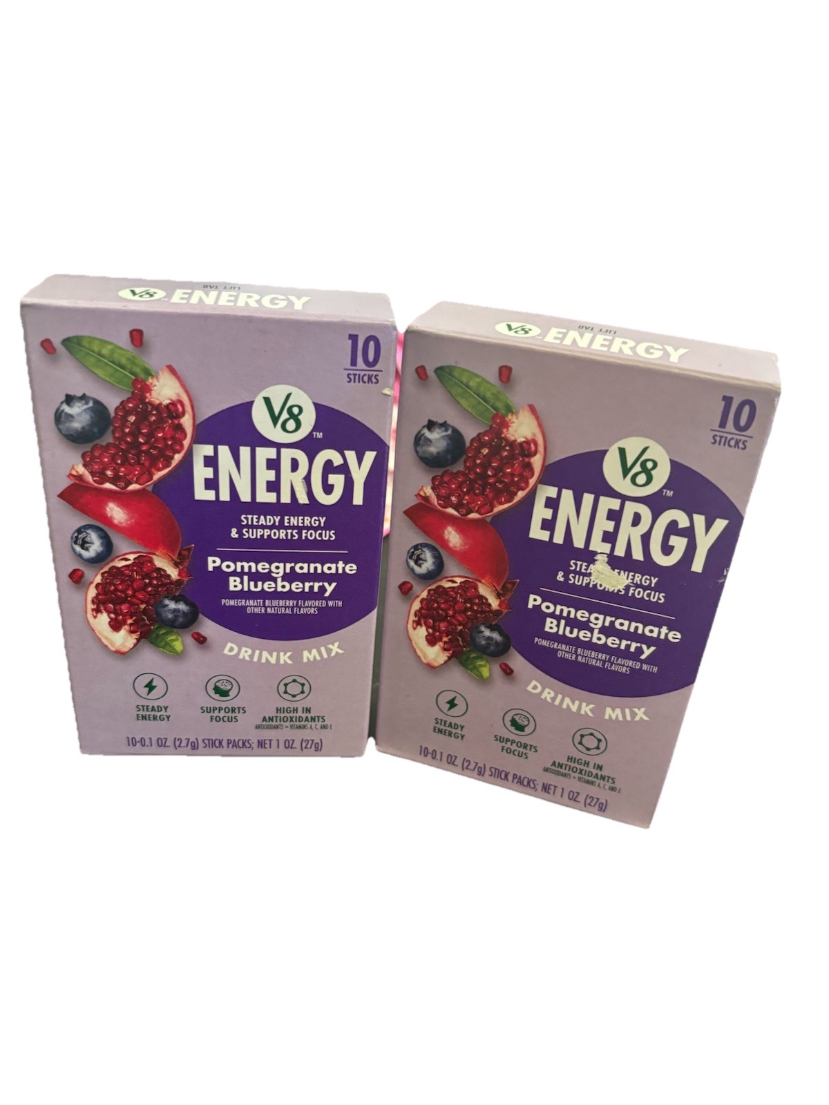V8 Energy Pomegranate Blueberry Energy Drink Powder, .10 oz 2 pack = 20 Sticks