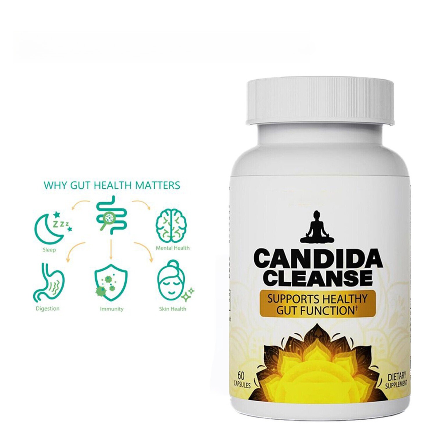 Candida Cleansing Gut Colon Support 60 Capsules Enhances Digestive Detox