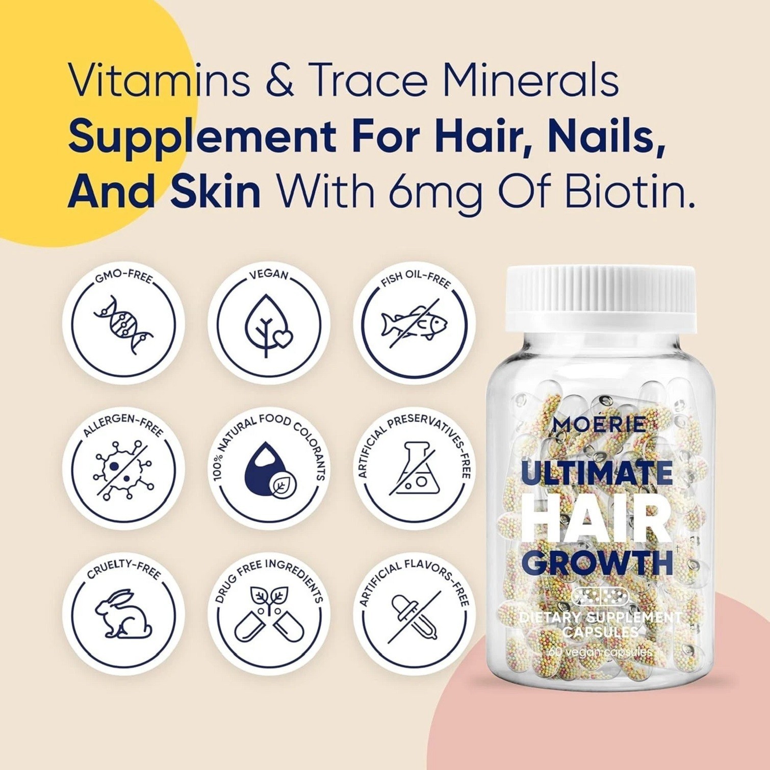 Moerie Hair Boost Supplements – Biotin & Minerals for Hair, Skin & Nails, 60 Cap