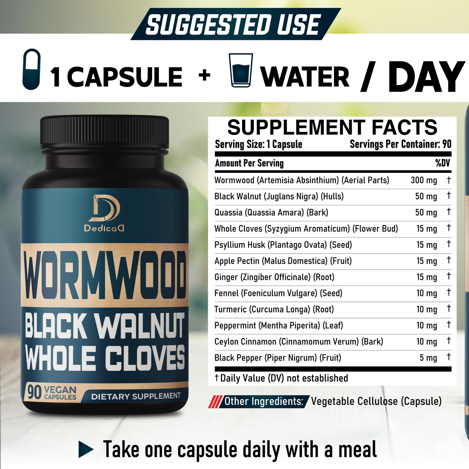 DEDICAD 12in1 Wormwood Black Walnut Clove Capsules – 90 Count (Pack of 1)