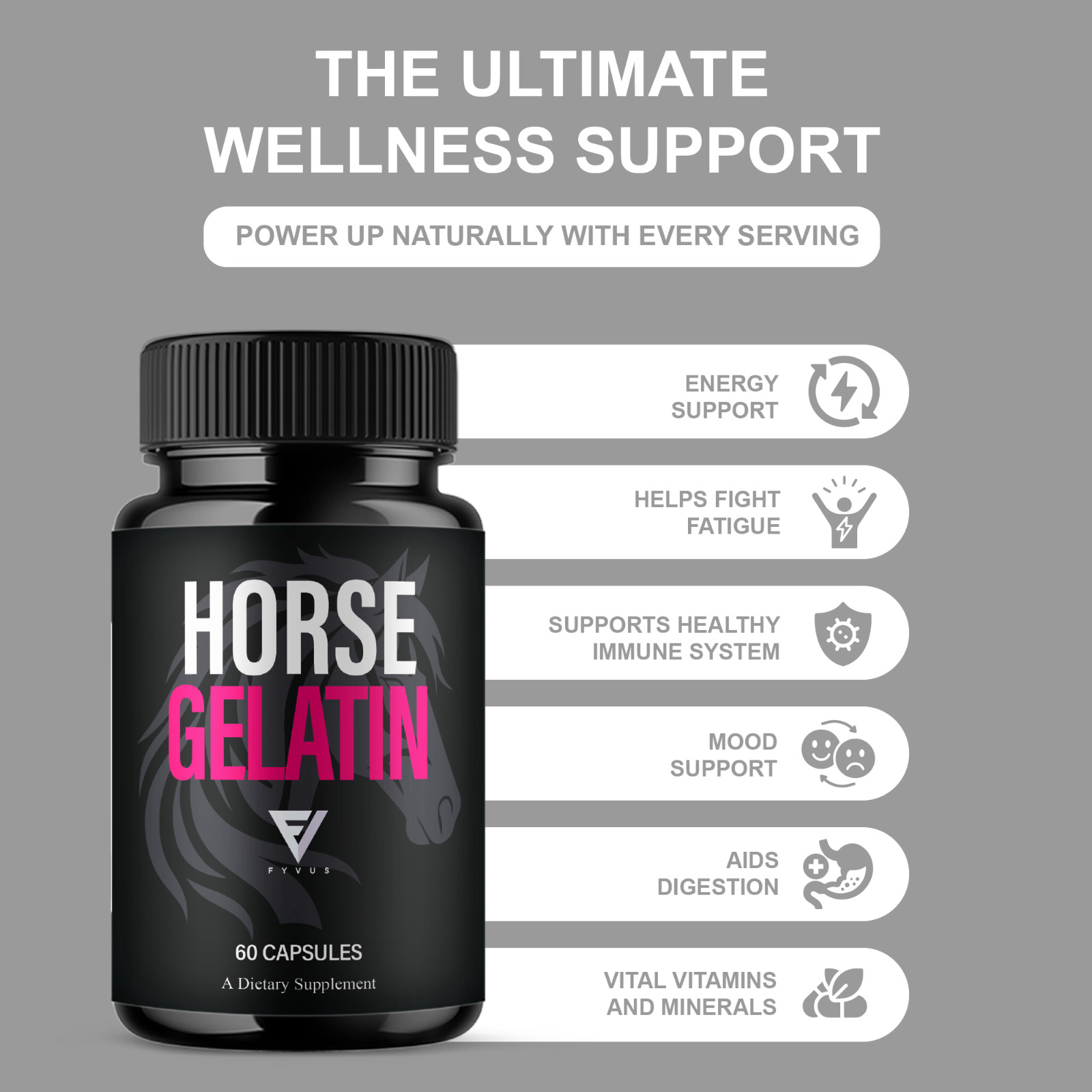 Horse Gelatin Performance Capsules, Horse Gelatin Pills (60 Capsules)