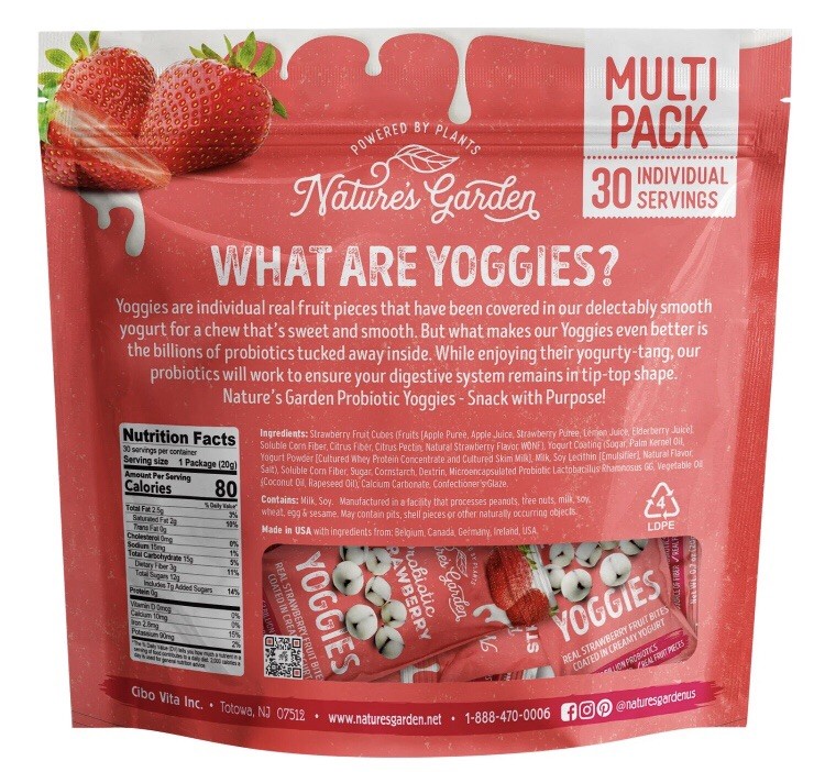 Nature’s Garden, Probiotic Strawberry Yoggies, 0.7 oz, 30-count