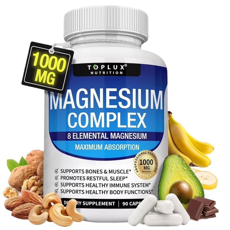 Toplux 2Pack Complex Magnesium Nutrition 1000mg Supports 8 Elemental Magnesium