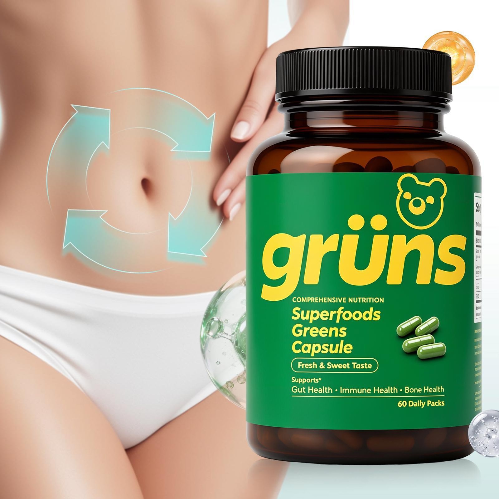 Gruns Superfoods Green Capsule 60 Count Dietary Health Supplements