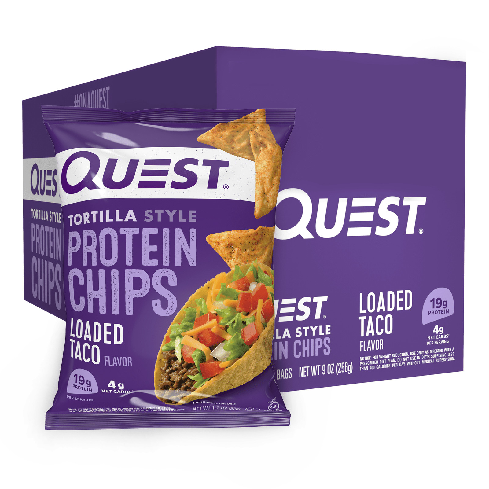Style Protein Chips with 19g of Protein, Loaded Taco Flavor, 1.1 Oz Bags, 8 Ct
