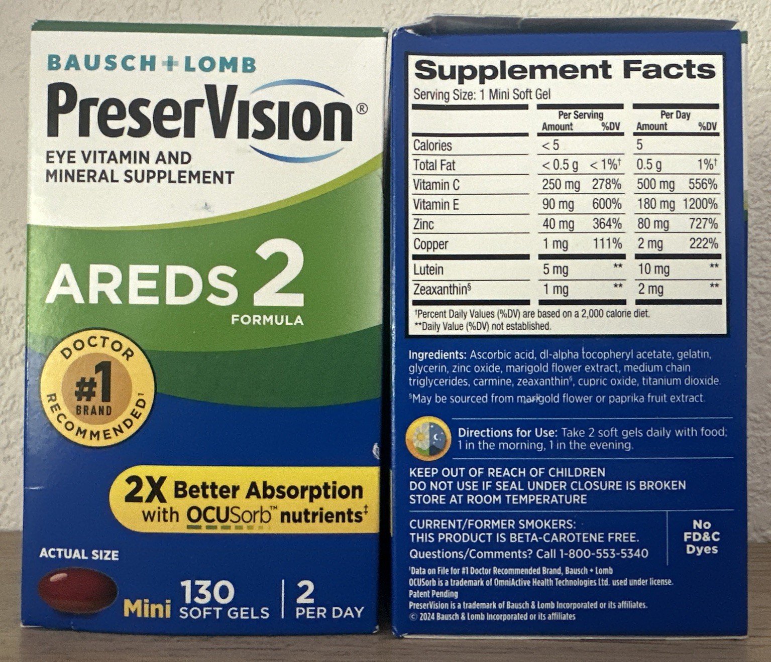 Bausch+Lomb PreserVision AREDS 2 Formula 130 Softgels Pack of 2 Exp 01/2027+