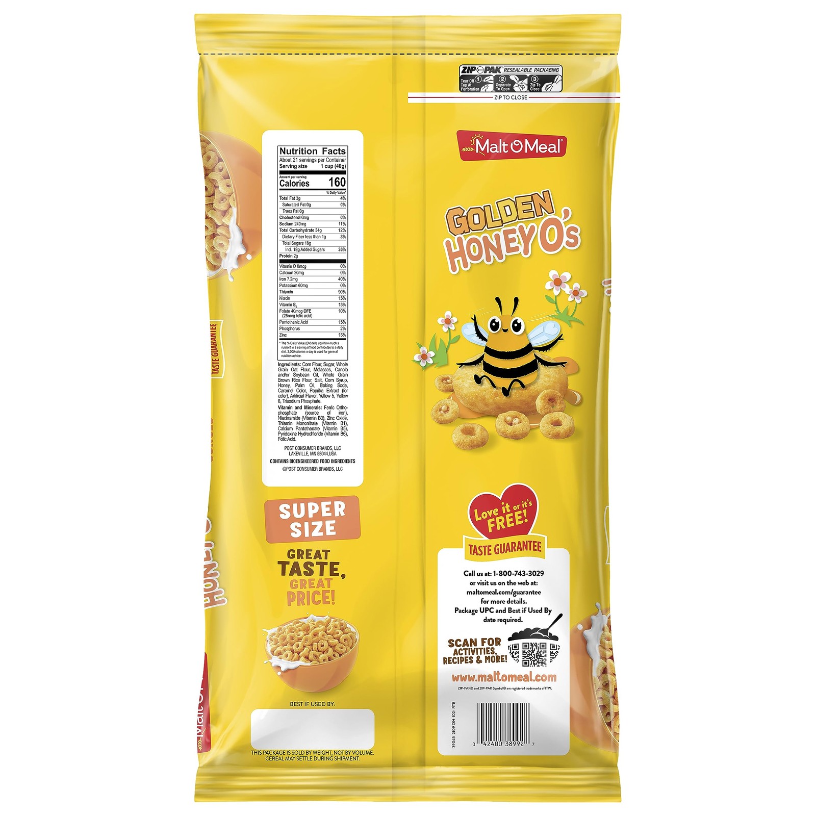 Malt-O-Meal Golden Honey O’s Breakfast Cereal with 30 Ounce (Pack of 1)