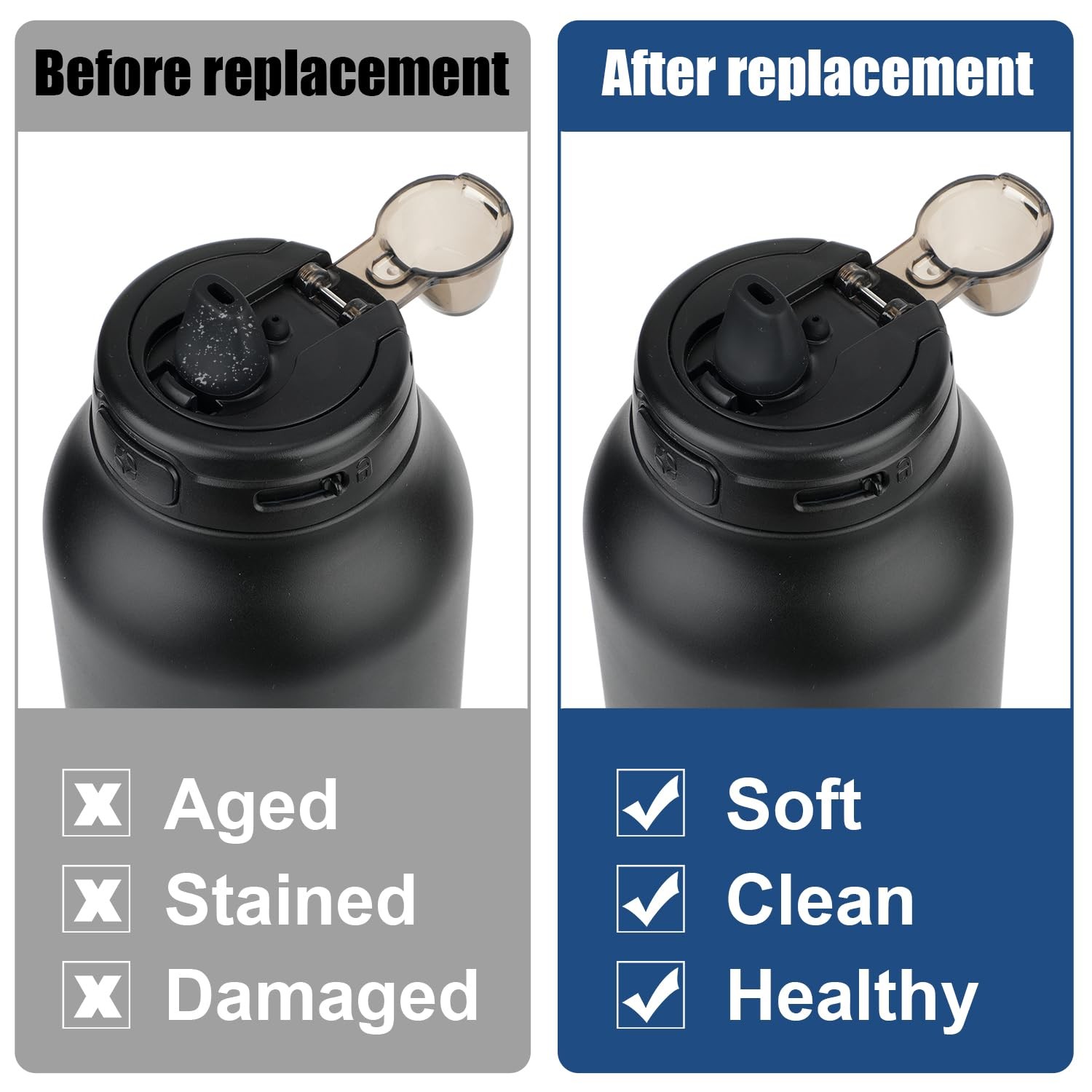 2pcs Bite Valve Replacement for Ello Hydra 64oz Stainless Steel Medium, black