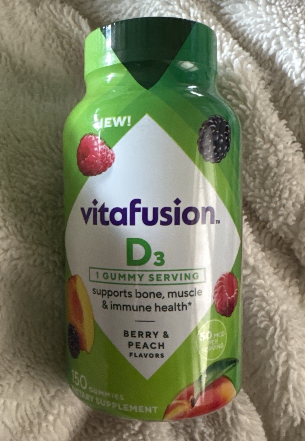 NEW Vitafusion Vitamin D3 Gummy Vitamins 150 CT Berry & Peach Flavors