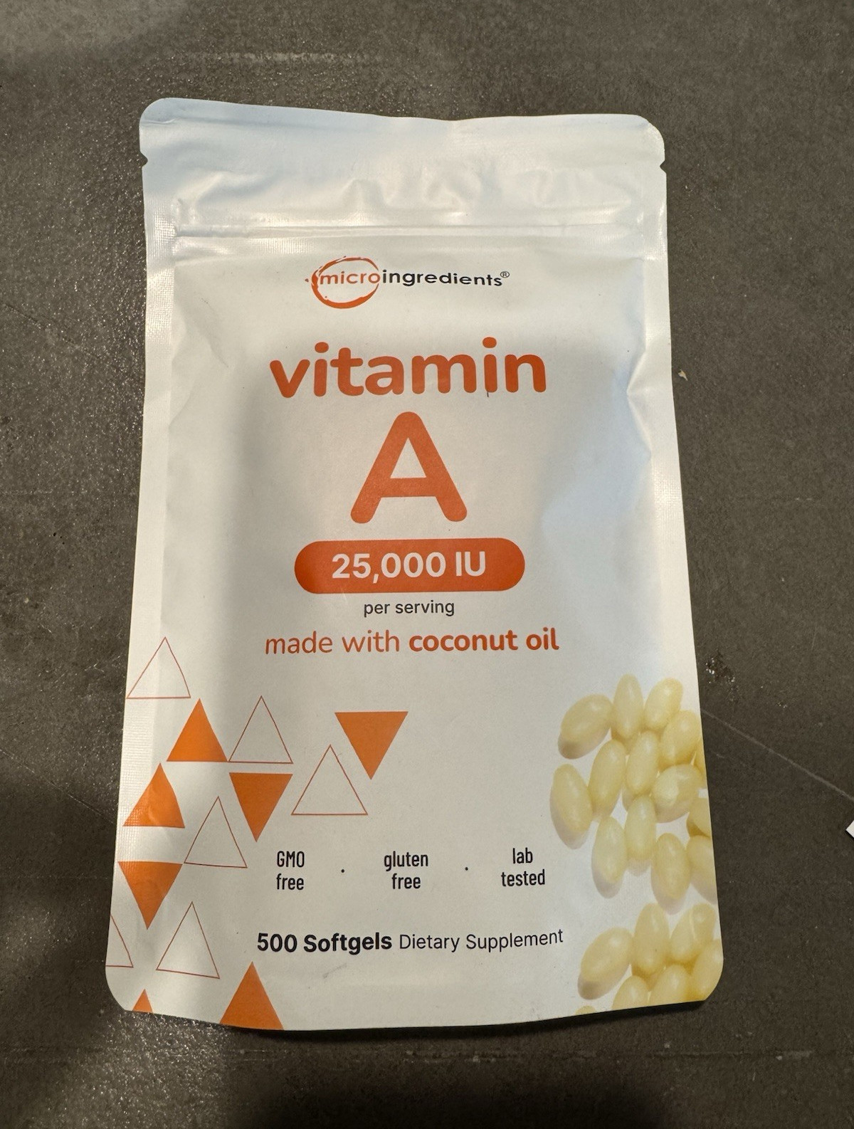 Micro Ingredients Vitamin A 25,000 IU Softgels 500 Ct GMO Free Gluten-Free