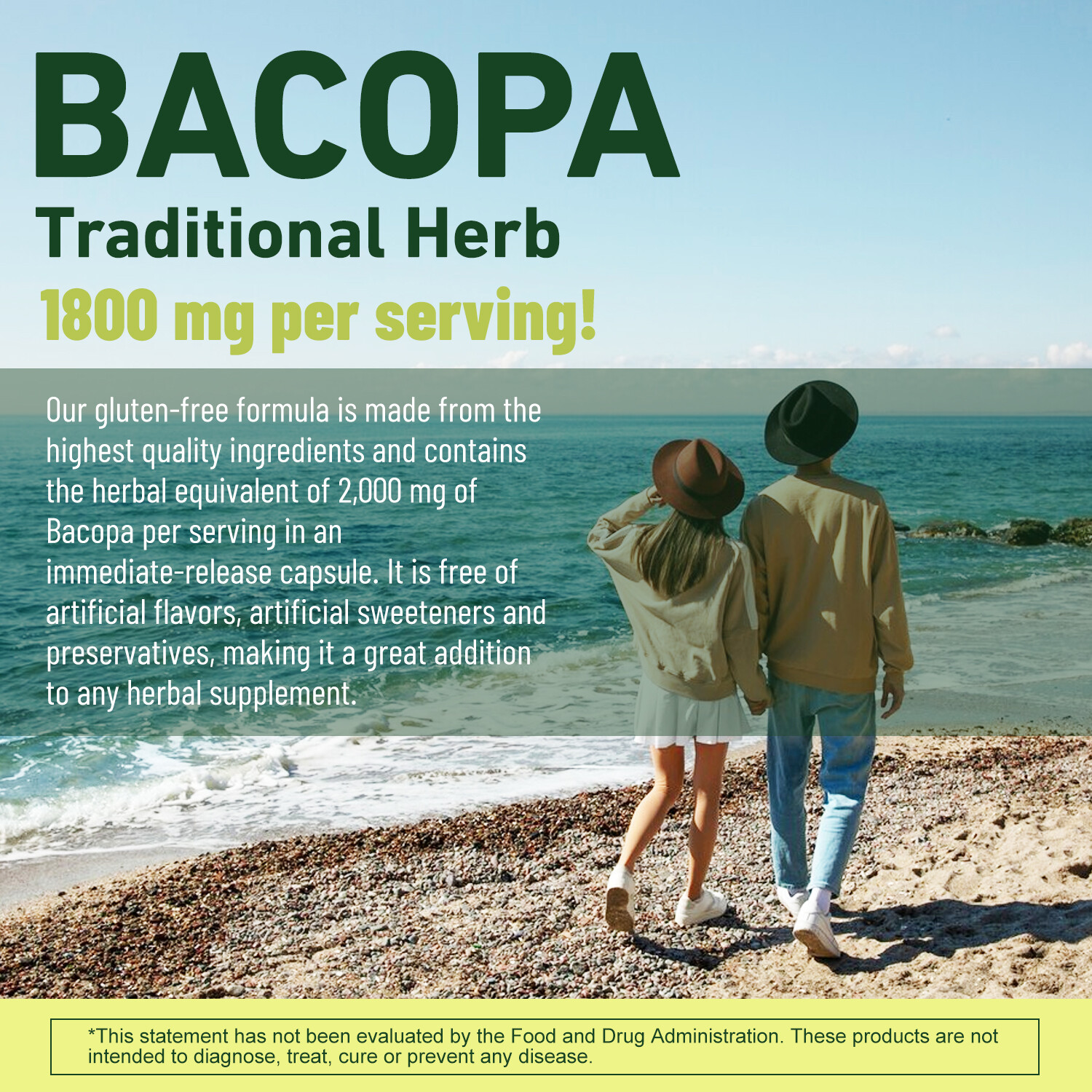 Bacopa Monnieri 2000mg – Brain Support, Gluten Free,Mental Performance – Non GMO