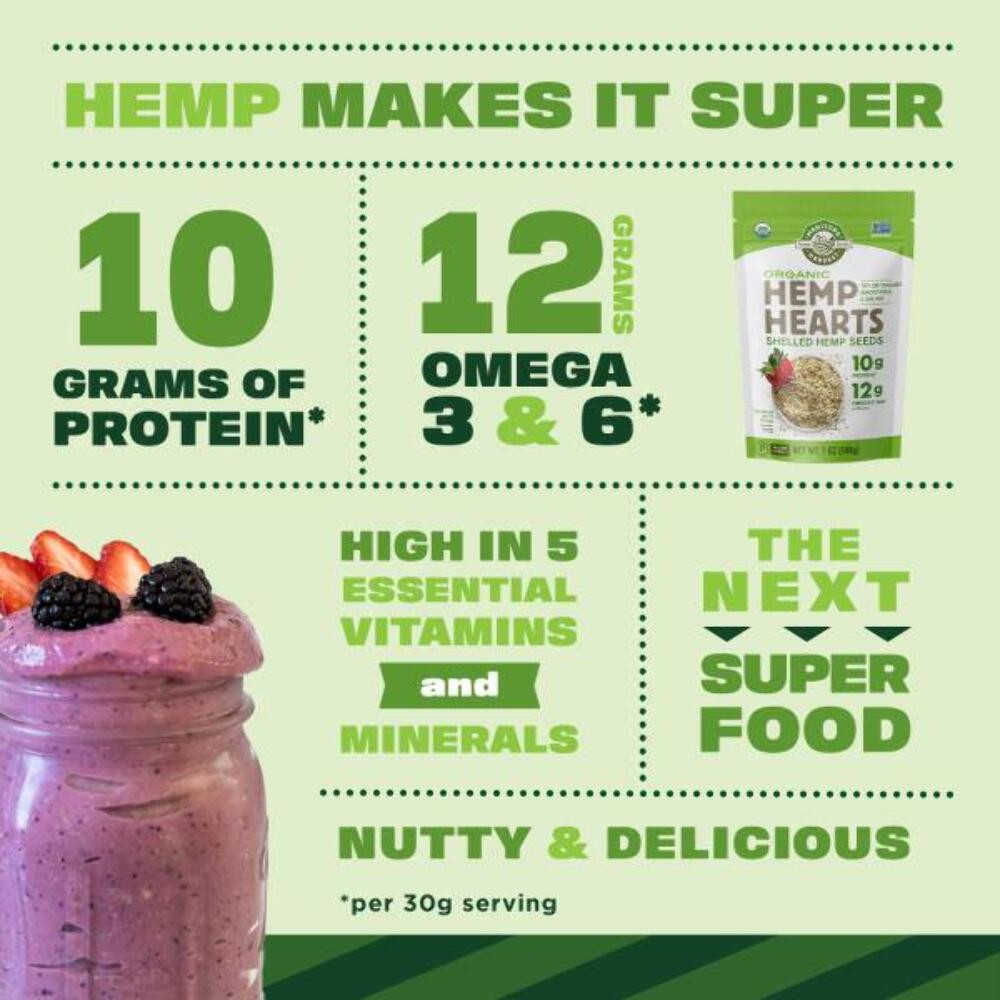 Manitoba Harvest Organic Hemp Seeds, 7oz, 10g Plant Based Protein and 12g Omega