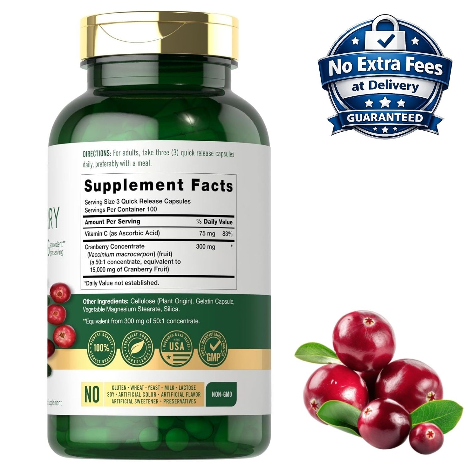 Extracto Concentrado de Arándano Rojo 15000mg 300 Cápsulas con Vitamina C