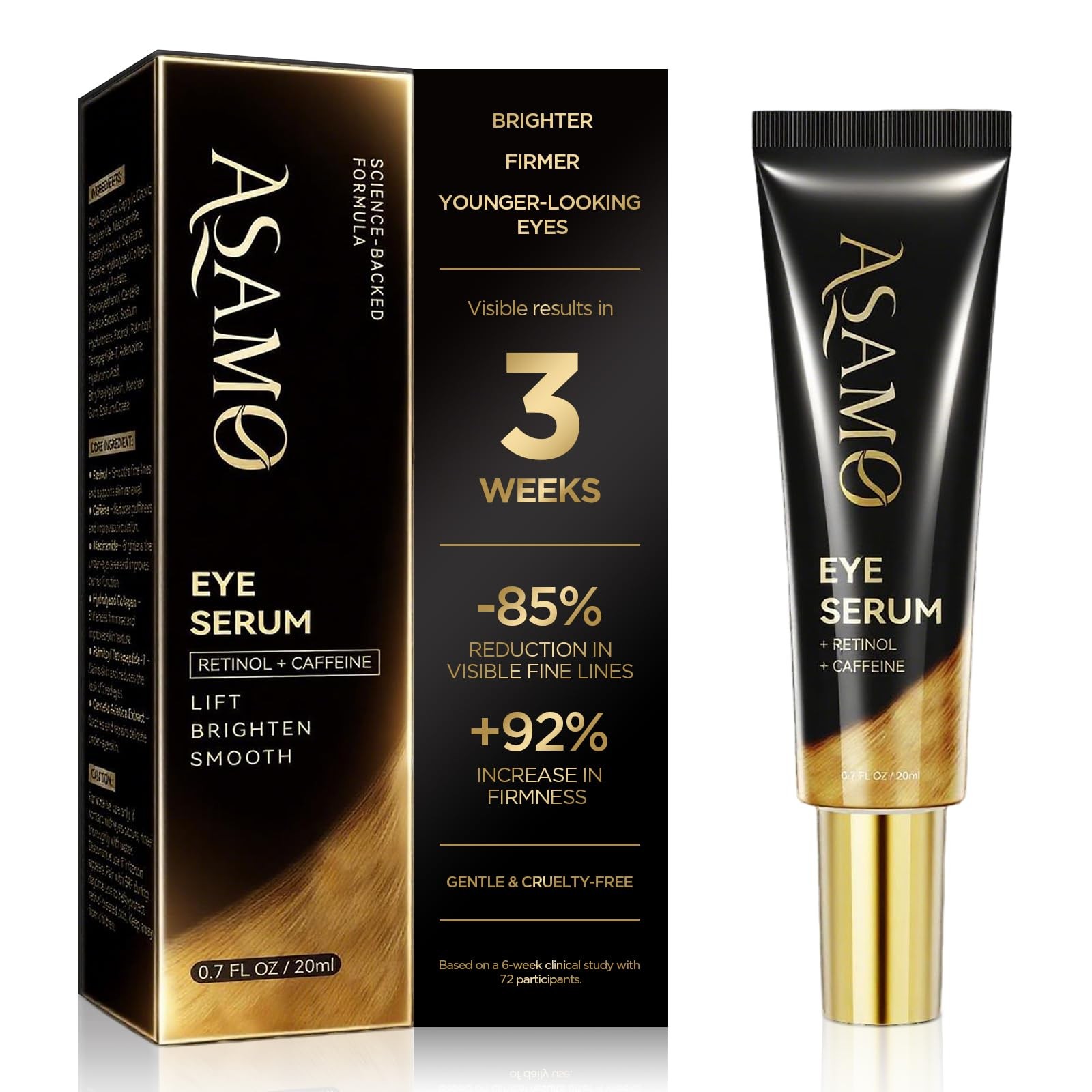 ASAMO Retinol & Vegan Collagen Eye 0.7 Fl Oz (Pack of 1), Whispering Brass