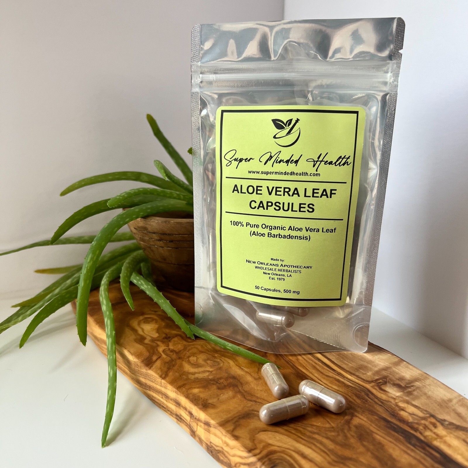 Organic Aloe Vera Leaf Capsules 500 Mg (Aloe Barbadensis)