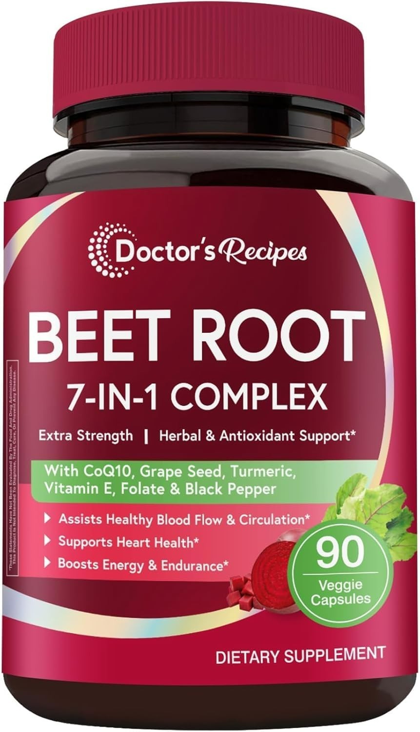 Beet Root Capsules, Beet Root Extract with Grape Seed, CoQ10, Turmeric, Black…
