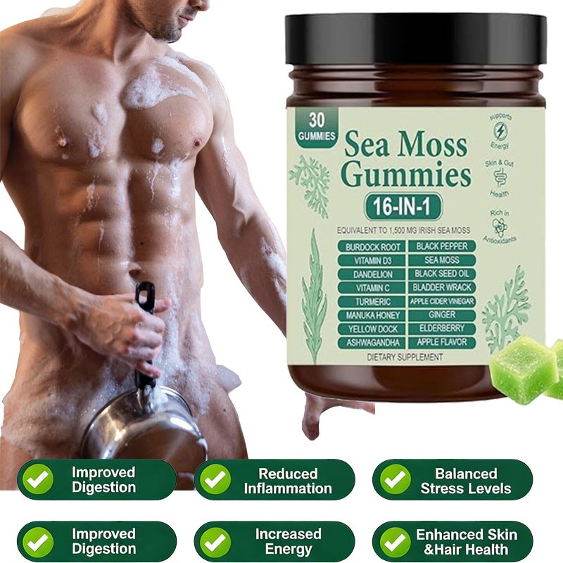 16 Organic 1 in Sea Moss Gummy | Irishmoss Essence Flavor | Green Apple 6000Mg