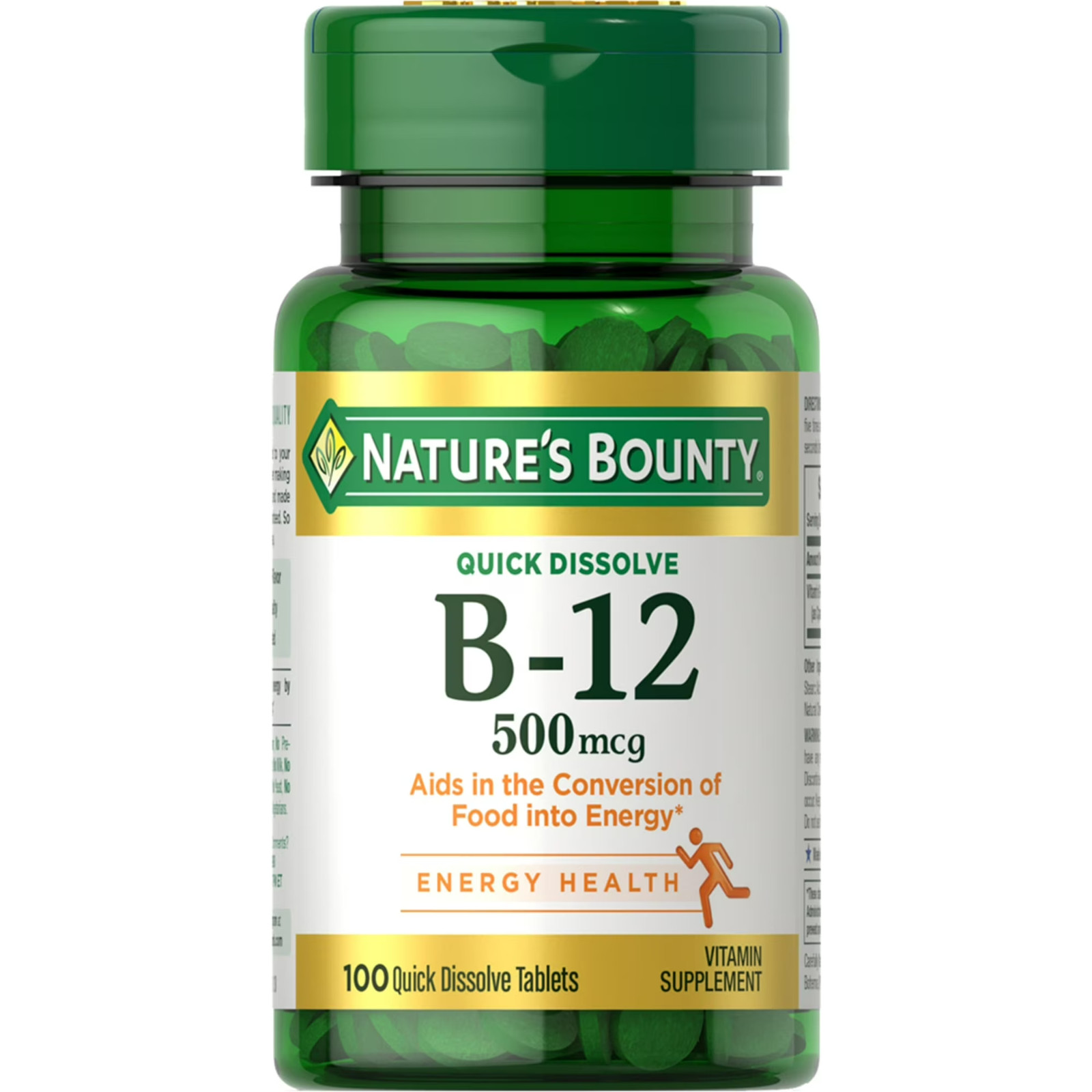 Nature’s Bounty Vitamin B-12, Quick Dissolve, 500mcg, Tablets, 100 Ct